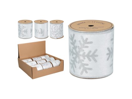 dekoracni stuha 10x457 cm stribrna trpytivy potisk mix 3 vzoru cena 1 ks