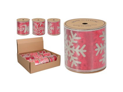 dekoracni stuha 10x457 cm cervena trpytivy potisk mix 3 vzoru cena 1 ks