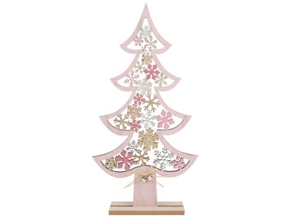 vanocni strom dreveny s vlockami 20 x 39 cm ruzovy
