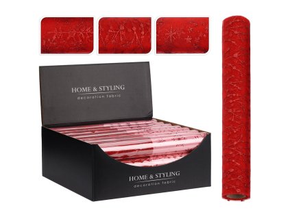 organza latkova 30x500 cm vzor hvezdy bobule snehove vlocky cervena barva