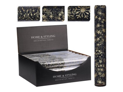 organza latkova 30x500 cm vzor hvezdy bobule snehove vlocky modra tmava barva