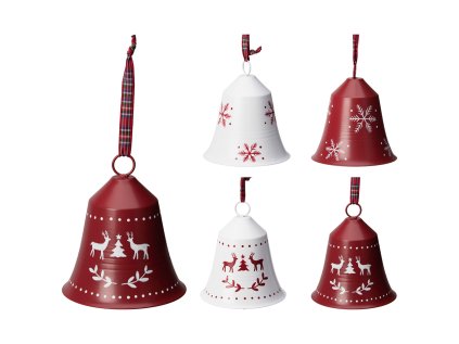 vanocni zvonek se stuhou kovovy 15 cm mix vzoru a barev cena za 1 ks