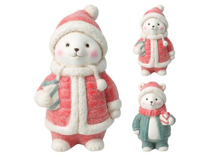 stojici ledni medved v zimnim obleceni 130 mm mix 2 vzoru cena za 1 ks