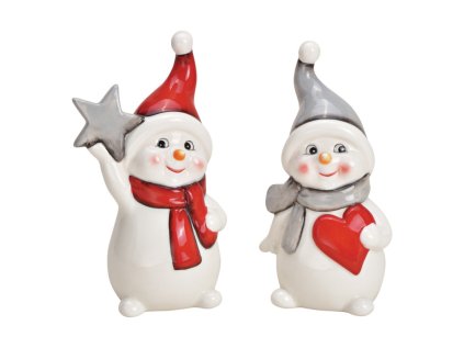 soska snehulaka s hvezdou srdcem 9x7x18 cm keramika mix 2 designu cena za 1 ks