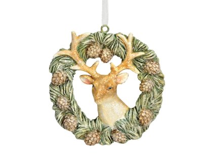 venec s borovymi siskami a jelenem prumer 7 cm se stuhou na zaveseni