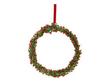 skleneny vanocni venec 15 cm na zaveseni zeleno cerveny kruh