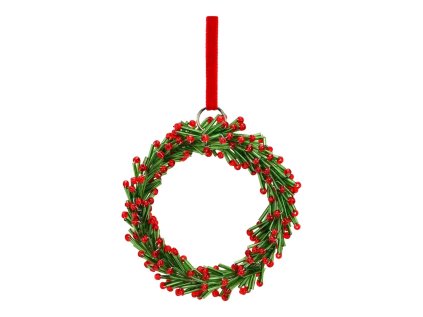 skleneny vanocni venec 9 cm na zaveseni zeleno cerveny kruh