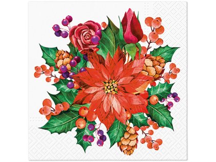 ubrousky paw l 33x33cm poinsettia with cones