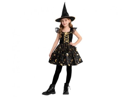 detsky kostym cerne carodejnice saty klobouk velikost 110 120 cm