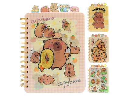 detsky zapisnik se spiralou a plastovymi zalozkami 120 listu capybara mix designu
