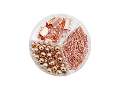 kancelarska sada 3v1 kancelarske sponky spony do poradace spony medena barva