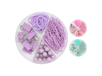kancelarska sada 4v1 klipy binder clip spony gumicky smes pastelovych barev