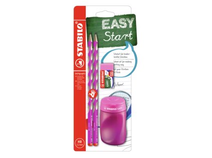 skolni set pro pravaky tuzka stabilo easygraph s v ruzove barve gumy a struhadla