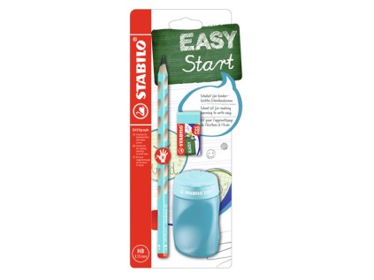 skolni set pro pravaky tuzka stabilo easygraph v modre barve guma a orezavatko