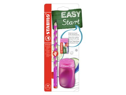 skolni set pro pravaky tuzka stabilo easygraph v ruzove barve guma a orezavatko