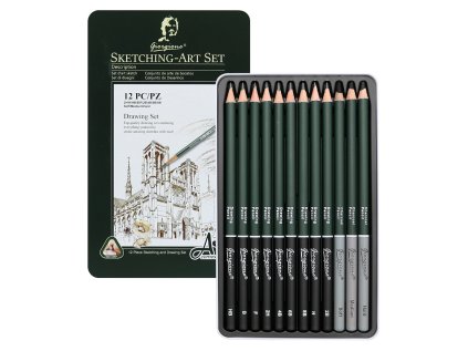 sada tuzek na kresleni a skicovani 12 ks v plechove krabicce