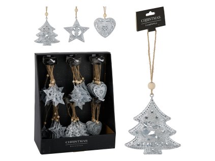 zavesna dekorace vanocni motivy 7 5 cm stribrna mix 1ks