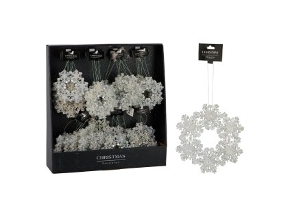 dekorace zavesna stribrna snehova vlocka 12 cm 1ks