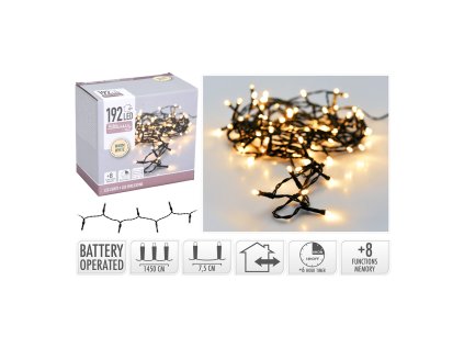 svetelny retez 192 led bily teply delka 14 5 m baterie 1 5v