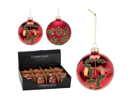 vanocni koule 80 mm cervena zelena dekorace mix 2 vzoru cena 1 ks