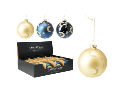 vanocni koule 80 mm dekor mesic a hvezdy mix 3 vzoru cena 1 ks