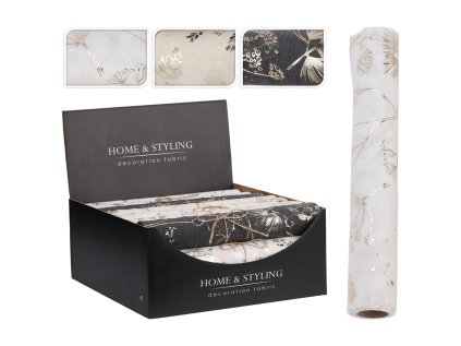 organza latkova 28x300 cm potisk zlate barvy mix 3 barev motivu