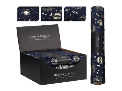 organza latkova 28x150 cm modra potisk ve zlate barve mix 3 motivu