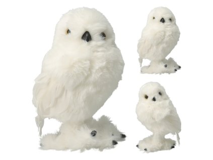 dekorace bila sova 18 cm stojici mix 1 ks