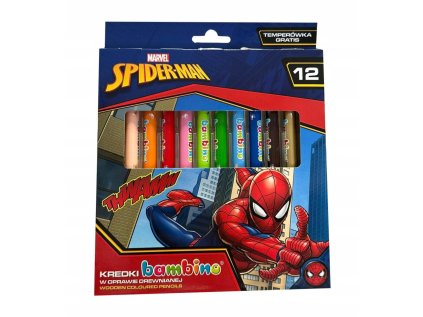 Jumbo pastelky SPIDERMAN s ořezávátkem - 15cm, 12 barev