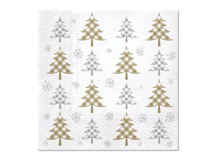 ubrousky tat 33x33cm christmas tree check gold and silver