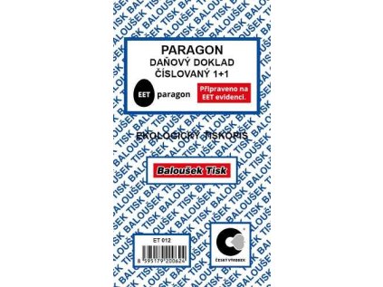 Paragon daňový doklad číslovaný 1+1