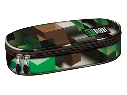 Penál oválný PC-01, St.RIGHT - GREEN 3D BLOCKS, rozměry: 6 x 23 x 9,5 cm