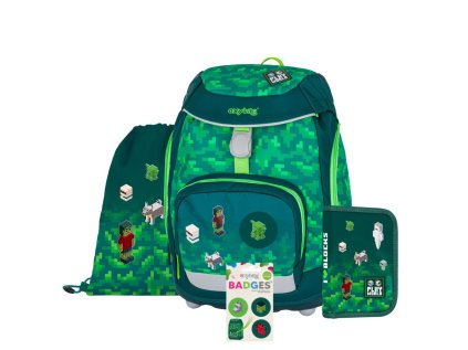 Oxybag Školní set 4ks OXY Sherpy OXY Sherpy Playworld ve stylu Minecraft sada batoh, penál, sáček, placky 0-24826