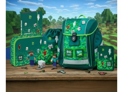 Oxybag Školní set 5ks PREMIUM LIGHT Playworld ve stylu Minecraft sada batoh, penál a doplňky 0-75726/05