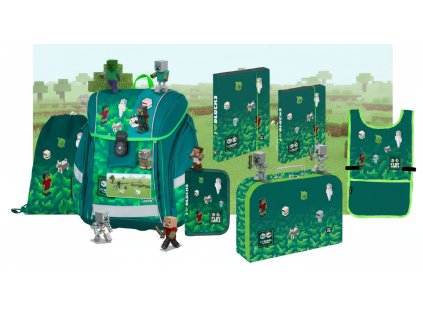 Oxybag Školní set 7ks PREMIUM LIGHT Playworld ve stylu Minecraft sada batoh, penál a doplňky 0-75726/07