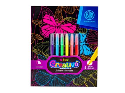 set na vyfarbovanie astrafun creativo neon animals 6 fixiek 16 obrazkov 601024001