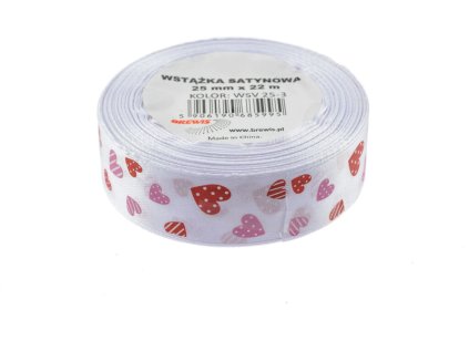 Atlasová stuha s vzorem srdce 25 mm - 3