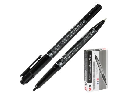Oboustranný popisovač, 0,5mm + 1 mm, černý