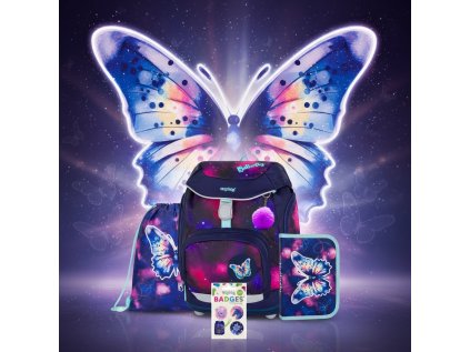 Oxybag Školní sada set 4dílný OXY Sherpy Motýl batoh, penál, sáček, dekorační placky 0-24726