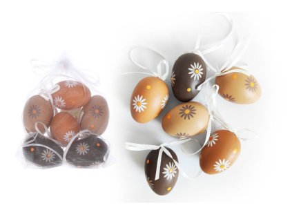 Vajíčko dekorační plastové malované 6 cm, 6ks v organza sáčku