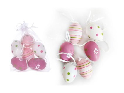 Vajíčko dekorační plastové malované 6 cm, 6ks v organza sáčku