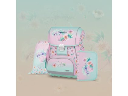 Oxybag Školní set 3ks PREMIUM LIGHT Flowers Květiny sada batoh, penál, sáček 0-90225