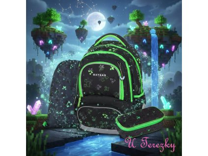Oxybag Školní set 3ks OXY NEXT Green cubes sada batoh, etue, sáček 0-116026