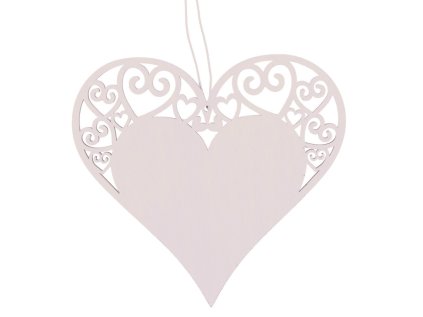 srdce drevene na zaveseni 12 cm bile