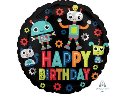 Balónek fóliový Birthday robots 46 cm