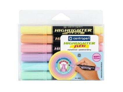 Zvýrazňovače Centropen 8542 Flexi Pastel box, 6 ks