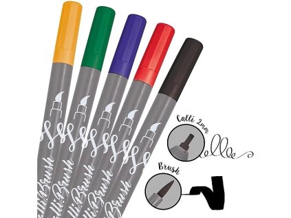 Kaligrafická sada oboustranných fixů (stěteček+kal.špička 2mm), mix5 barev