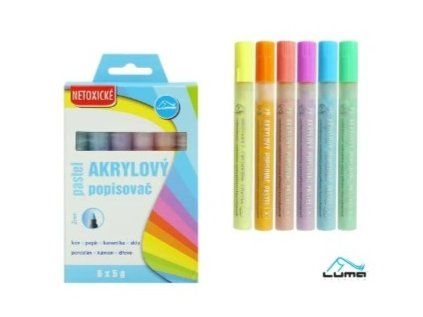 Popisovač akrylový Pastel sada Luma 6 barev