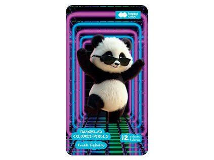 Pastelky trojhranné 12 barev metal box - Panda