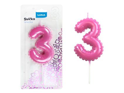 Svíčka č. 3 balónek RŮŽOVÁ LUMA